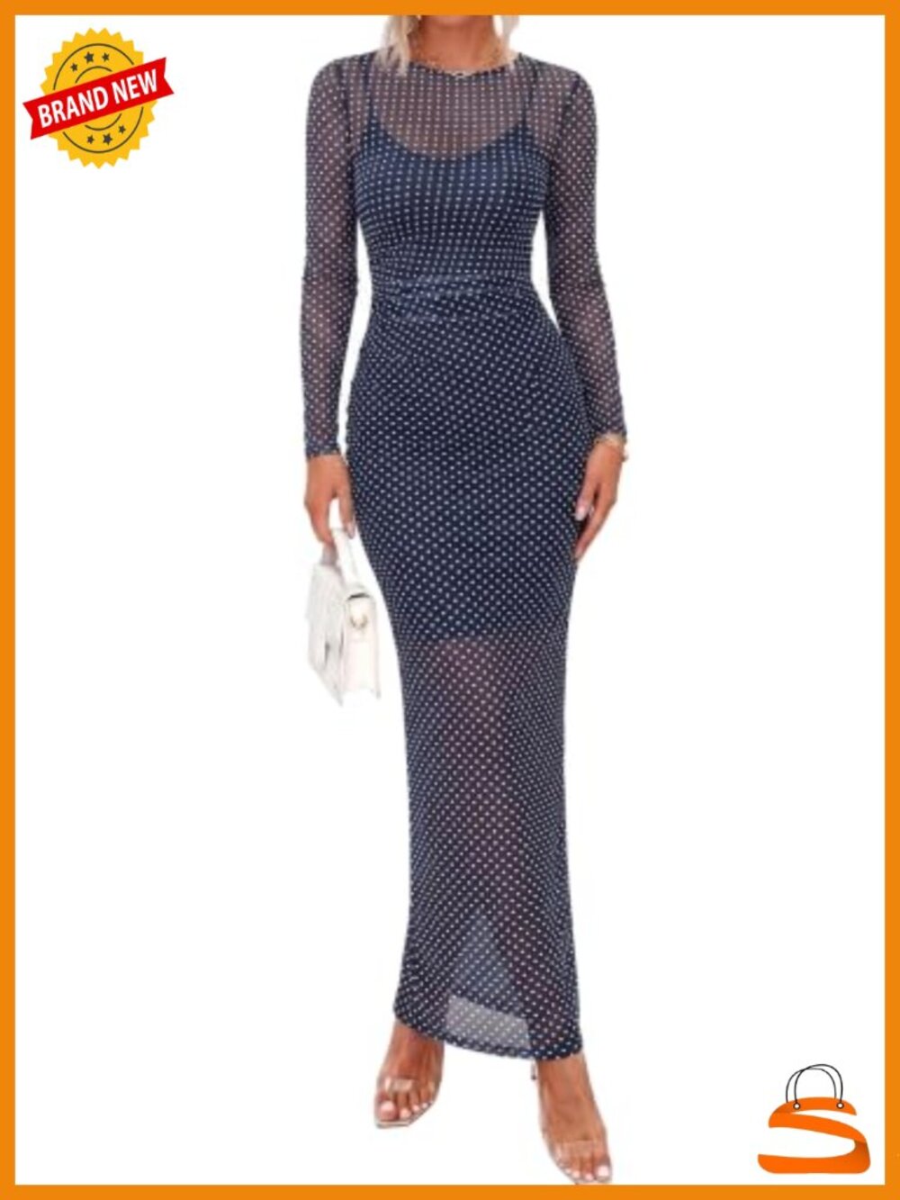BTFBM 2 Piece Mesh Maxi Dress Set with Slip Dress Long Sleeve